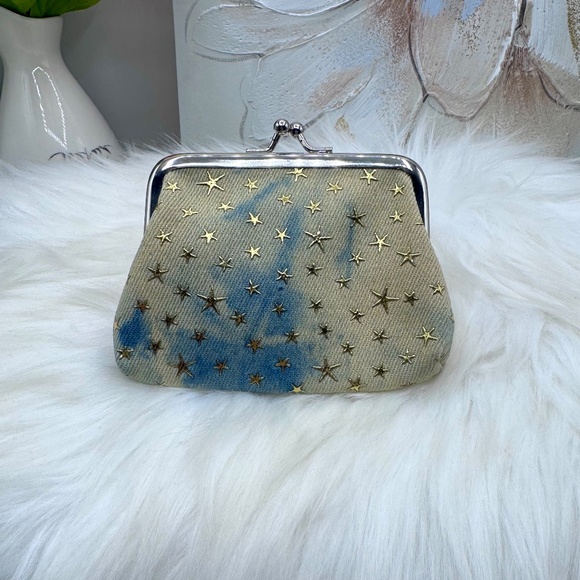 Star Print Blue Jean Coin Purse in light blue Style 2 - Picture 2 of 4